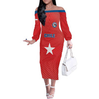 Custom Chile Star Football Family Matching Off The Shoulder Long Sleeve Dress and Hawaiian Shirt Vamos La Roja
