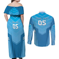 Custom Uruguay Football Couples Matching Off Shoulder Maxi Dress and Long Sleeve Button Shirt Unique Style