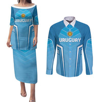 Custom Uruguay Football Couples Matching Puletasi and Long Sleeve Button Shirt Unique Style