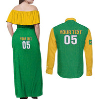 Custom Brazil Football Couples Matching Off Shoulder Maxi Dress and Long Sleeve Button Shirt Flag Style
