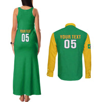 Custom Brazil Football Couples Matching Tank Maxi Dress and Long Sleeve Button Shirt Flag Style