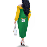 Custom Brazil Football Family Matching Off The Shoulder Long Sleeve Dress and Hawaiian Shirt Flag Style