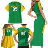 Custom Brazil Football Family Matching Short Sleeve Bodycon Dress and Hawaiian Shirt Flag Style