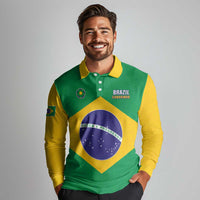 Custom Brazil Football Long Sleeve Polo Shirt Flag Style