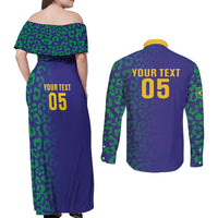 Custom Brazil Football Couples Matching Off Shoulder Maxi Dress and Long Sleeve Button Shirt With Leopard Pattern
