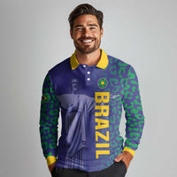 Custom Brazil Football Long Sleeve Polo Shirt With Leopard Pattern