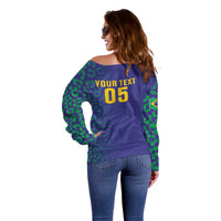 Custom Brazil Football Off Shoulder Sweater With Leopard Pattern