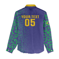 Custom Brazil Football Women Casual Shirt With Leopard Pattern