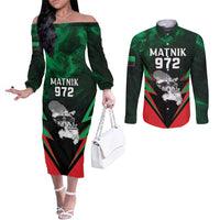 Personalized Martinique 972 Couples Matching Off The Shoulder Long Sleeve Dress and Long Sleeve Button Shirt Matnik Map
