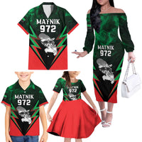 Personalized Martinique 972 Family Matching Off The Shoulder Long Sleeve Dress and Hawaiian Shirt Matnik Map