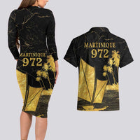 Mada Martinique Couples Matching Long Sleeve Bodycon Dress and Hawaiian Shirt Martinique Yole Gold