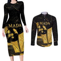Mada Martinique Couples Matching Long Sleeve Bodycon Dress and Long Sleeve Button Shirt Martinique Yole Gold