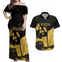 Mada Martinique Couples Matching Off Shoulder Maxi Dress and Hawaiian Shirt Martinique Yole Gold