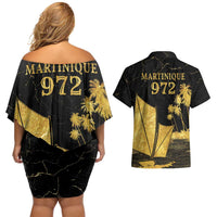 Mada Martinique Couples Matching Off Shoulder Short Dress and Hawaiian Shirt Martinique Yole Gold