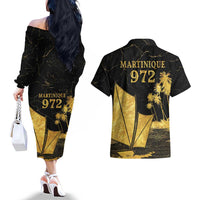 Mada Martinique Couples Matching Off The Shoulder Long Sleeve Dress and Hawaiian Shirt Martinique Yole Gold