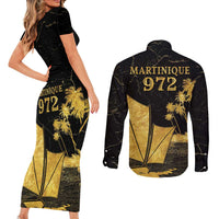 Mada Martinique Couples Matching Short Sleeve Bodycon Dress and Long Sleeve Button Shirt Martinique Yole Gold