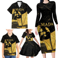 Mada Martinique Family Matching Long Sleeve Bodycon Dress and Hawaiian Shirt Martinique Yole Gold