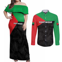 Personalized Martinique Couples Matching Off Shoulder Maxi Dress and Long Sleeve Button Shirt Simple Style With Palm Leaf Pattern