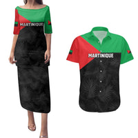 Personalized Martinique Couples Matching Puletasi and Hawaiian Shirt Simple Style With Palm Leaf Pattern