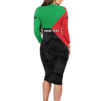 Personalized Martinique Long Sleeve Bodycon Dress Simple Style With Palm Leaf Pattern