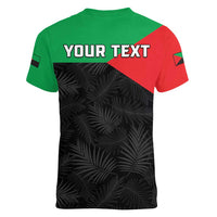 Personalized Martinique Women V-Neck T-Shirt Simple Style With Palm Leaf Pattern