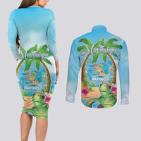 Bonjou Martinique Couples Matching Long Sleeve Bodycon Dress and Long Sleeve Button Shirt Welcome To Heaven