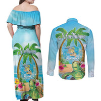 Bonjou Martinique Couples Matching Off Shoulder Maxi Dress and Long Sleeve Button Shirt Welcome To Heaven