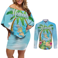 Bonjou Martinique Couples Matching Off Shoulder Short Dress and Long Sleeve Button Shirt Welcome To Heaven