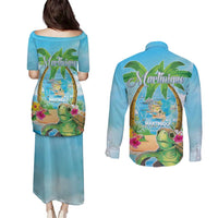 Bonjou Martinique Couples Matching Puletasi and Long Sleeve Button Shirt Welcome To Heaven
