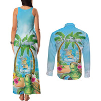 Bonjou Martinique Couples Matching Tank Maxi Dress and Long Sleeve Button Shirt Welcome To Heaven