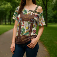 Oktoberfest Lederhosen Costume Cross Shoulder Shirt Food And Drink Pattern - Wonder Print Shop