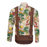 Oktoberfest Lederhosen Costume Long Sleeve Button Shirt Food And Drink Pattern - Wonder Print Shop