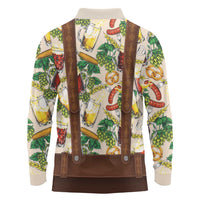 Oktoberfest Lederhosen Costume Long Sleeve Polo Shirt Food And Drink Pattern - Wonder Print Shop