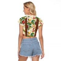 Oktoberfest Lederhosen Costume Raglan Cropped T Shirt Food And Drink Pattern - Wonder Print Shop