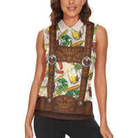 Oktoberfest Lederhosen Costume Women Sleeveless Polo Shirt Food And Drink Pattern - Wonder Print Shop