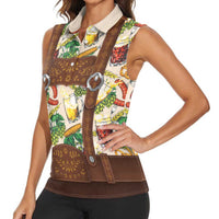Oktoberfest Lederhosen Costume Women Sleeveless Polo Shirt Food And Drink Pattern - Wonder Print Shop