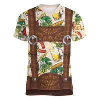 Oktoberfest Lederhosen Costume Women V-Neck T-Shirt Food And Drink Pattern - Wonder Print Shop