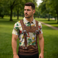 Oktoberfest Lederhosen Costume Zipper Polo Shirt Food And Drink Pattern - Wonder Print Shop