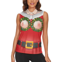 Funny Christmas Costume Women Sleeveless Polo Shirt Busty Big Boobs - Wonder Print Shop