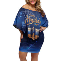 Jewish Hanukkah Festival Off Shoulder Short Dress Let's Get Lit LT05 - Wonder Print Shop