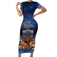 Jewish Hanukkah Festival Short Sleeve Bodycon Dress Let's Get Lit LT05 - Wonder Print Shop
