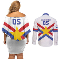 Custom Paraguay Football Couples Matching Off Shoulder Short Dress and Long Sleeve Button Shirt Unique Style