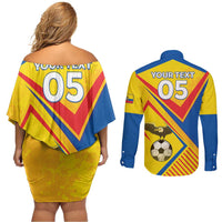 Custom Ecuador Football Couples Matching Off Shoulder Short Dress and Long Sleeve Button Shirt La Tricolor Sporty Style