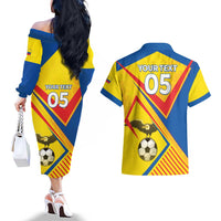 Custom Ecuador Football Couples Matching Off The Shoulder Long Sleeve Dress and Hawaiian Shirt La Tricolor Sporty Style