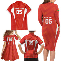 Custom Bolivia Football Family Matching Long Sleeve Bodycon Dress and Hawaiian Shirt Go Champions La Verde Red Version