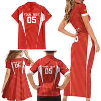 Custom Bolivia Football Family Matching Short Sleeve Bodycon Dress and Hawaiian Shirt Go Champions La Verde Red Version