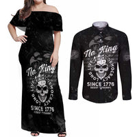 No Kings In America Couples Matching Off Shoulder Maxi Dress and Long Sleeve Button Shirt Resist Tyranny - Wonder Print Shop