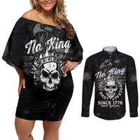 No Kings In America Couples Matching Off Shoulder Short Dress and Long Sleeve Button Shirt Resist Tyranny - Wonder Print Shop
