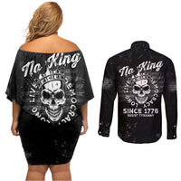 No Kings In America Couples Matching Off Shoulder Short Dress and Long Sleeve Button Shirt Resist Tyranny - Wonder Print Shop