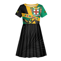 Jamaica Independence Day Kid Short Sleeve Dress Coat Of Arms With Doctor Bird Tropical Vibes